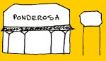 Ponderosa-Line drawing of an original Ponderosa restaurant